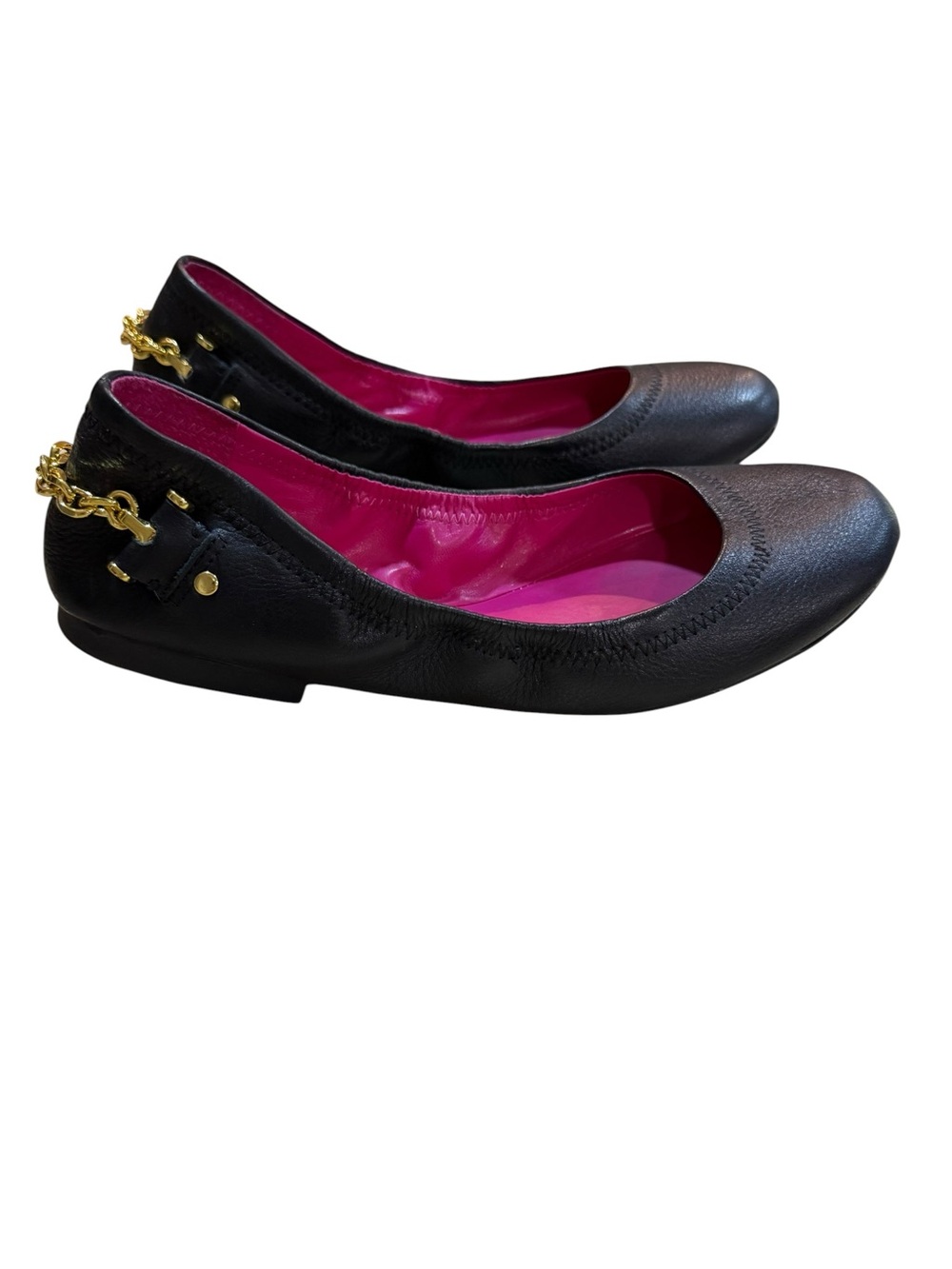 Lauren Ralph Lauren Leather Barb Ballet Flat Black Size 8